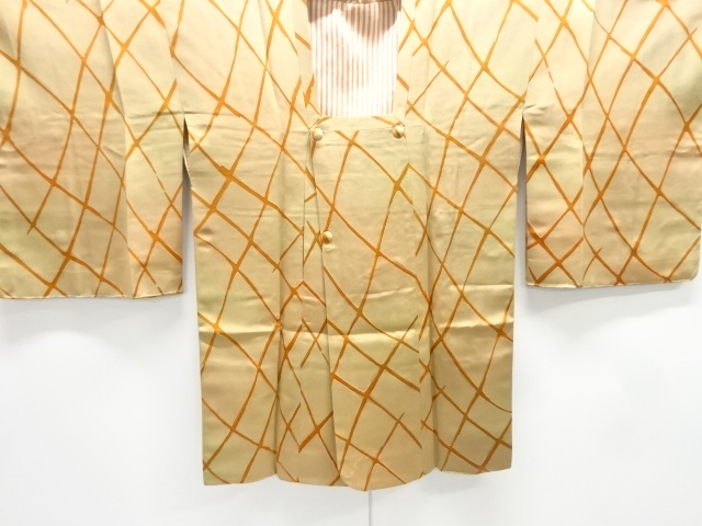 JAPANESE KIMONO / UNUSED MICHIYUKI COAT / SILK / DIAGONAL GRID